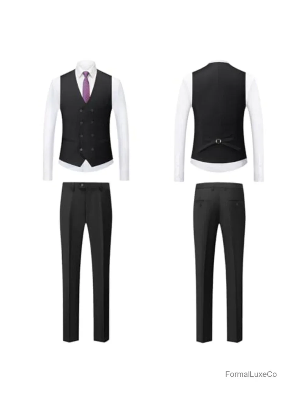 Men's 3 Piece Slim Fit Suit Set Polyester Blend Wedding Tuxedo Blazer Vest Pants